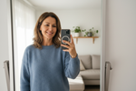 middle age woman taking selfie in home mirror
